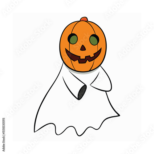 Spooky ghost character with a glowing jack o lantern head perfect for halloween promotions and decorations