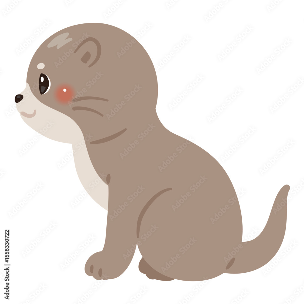Fototapeta premium お座りしたカワウソの横向きイラスト