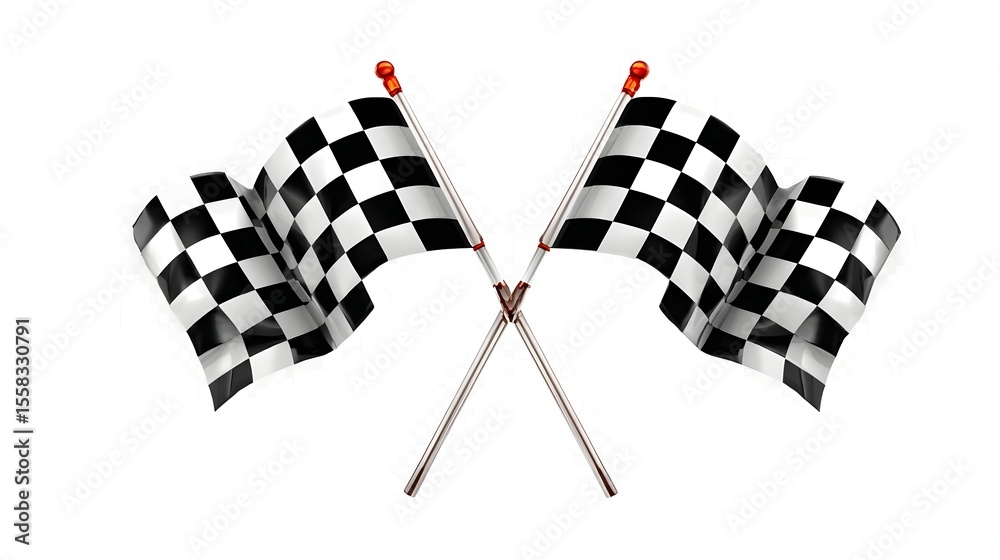 Fototapeta premium Two crossed checkered racing flag isolated on transparent background