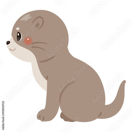 お座りしたカワウソの横向きイラスト