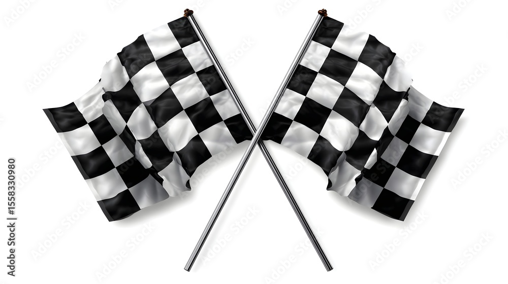 Fototapeta premium Two crossed checkered racing flag isolated on transparent background
