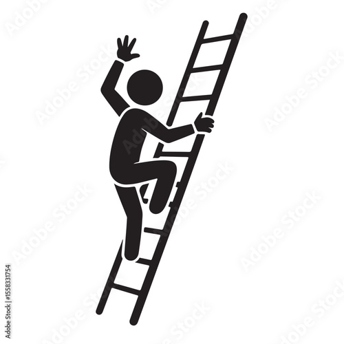 Businessman climbing a wooden ladder towards the sky, illustrating the concept of success and growth through steps of opportunity