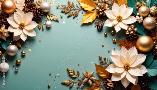 Festive floral arrangement holiday celebration decorative image vibrant atmosphere top-down view seasonal elegance