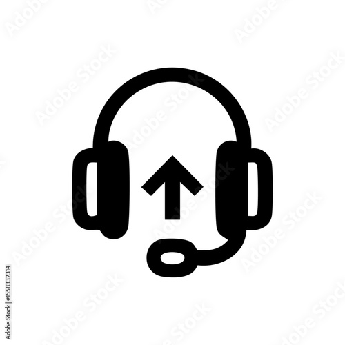Customer support icon featuring a headset and upload arrow for remote assistance.

