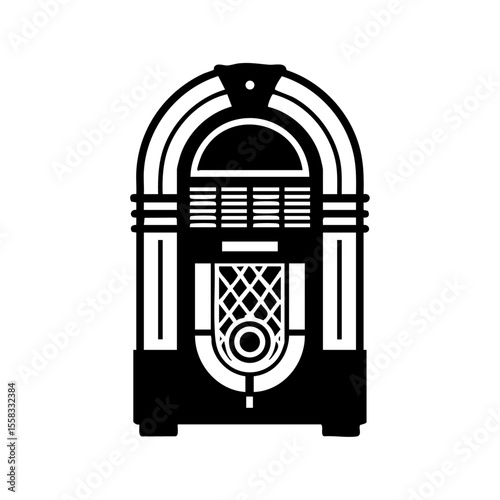 Minimalist black jukebox icon symbolizing retro music and vintage entertainment.

