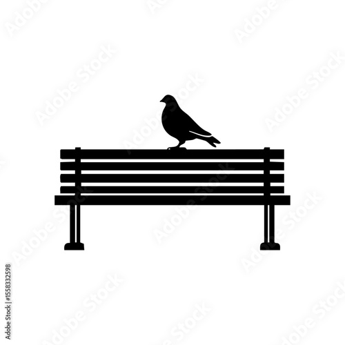 Vector silhouette of a public bench with a pigeon perched on top.

