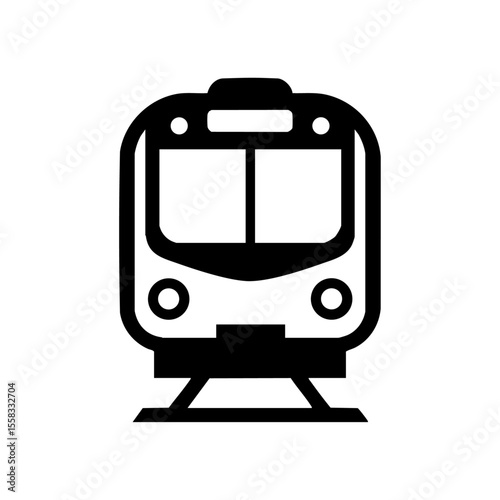 Flat vector logo of subway or light rail train from front view

