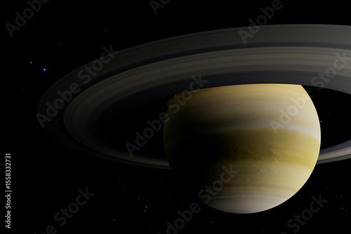 Saturn planet with detailed textures and glowing ring system, isolated in space, concept of astronomy, science, and exploration