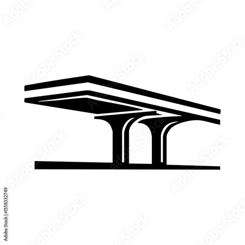Minimalist subway platform side view with structural pillars

