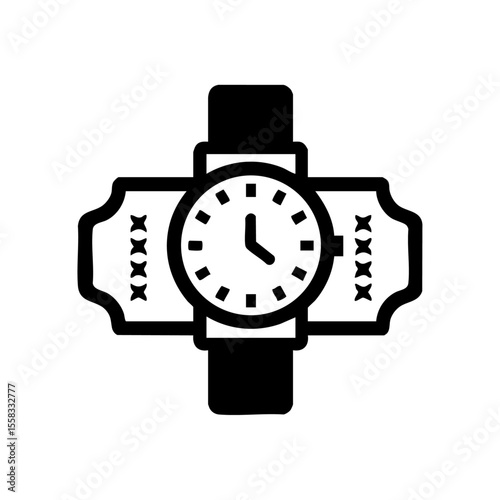 Vector icon of a train ticket integrated with a wristwatch, symbolizing punctual travel.

