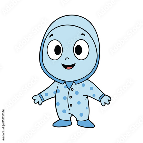 Cute cartoon child ghost wearing pajamas floating playfully on a clean white background perfect for halloween or children s themes
