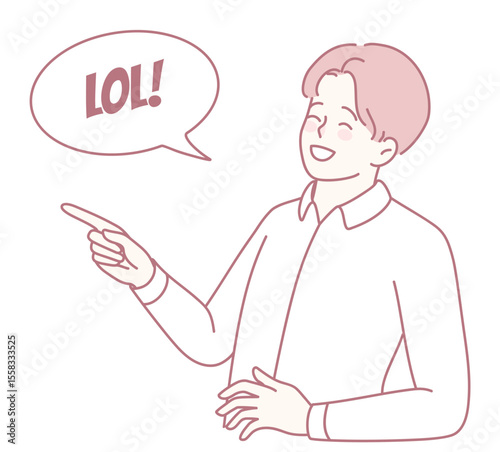 A gleeful individual showcasing their amusement with a vibrant LOL speech bubble in a playful manner