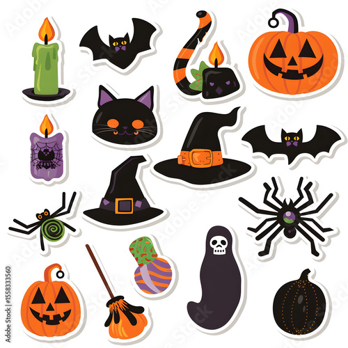 set of Halloween icon-style stickers