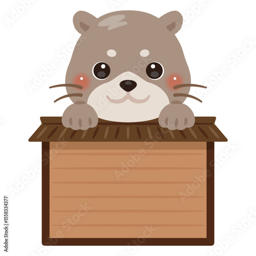 木製看板に乗ったカワウソのキャラクターイラスト