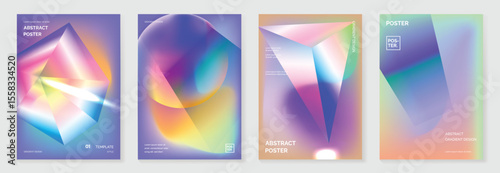 liquid glass background  poster vector set.  Cover template with vibrant perspective geometric prism shapes different. Ideal design for social media, cover, banner, flyer.