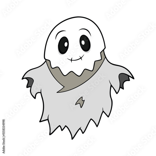 Spooky distressed ghost illustration with torn edges perfect for halloween or horror themes on a clean white background