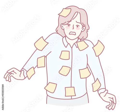 An illustration of a person covered in sticky notes, representing stress and overwhelming daily tasks