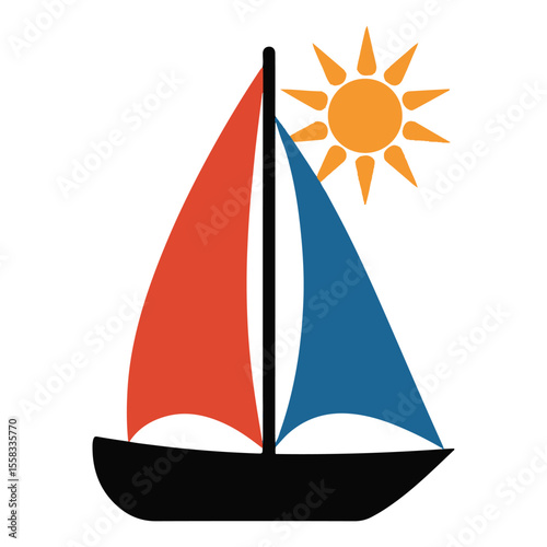 A vibrant illustration of a sailboat cruising on the sun-drenched ocean waves
