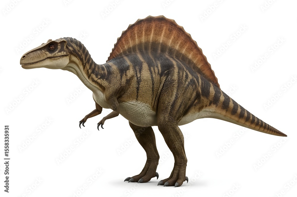 Fototapeta premium Spinosaurus profile, digital render, white background, prehistoric illustration