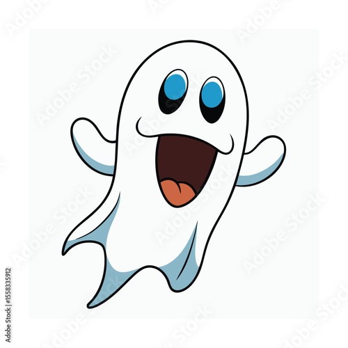 Whimsical floating ghost with a wide open mouth isolated on a clean white background perfect for halloween