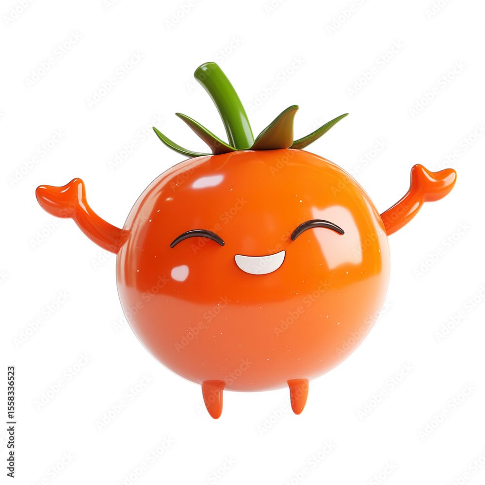 Fototapeta premium Funny Cartoon Tomato with Cute Face and Playful Expression