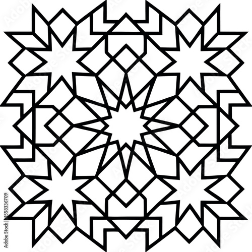 Abstract Geometric Islamic Star Pattern: Black and White Design