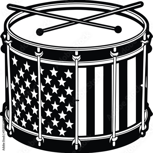 USA  Minimal Patriotic Vector, Marching Drum Icon 