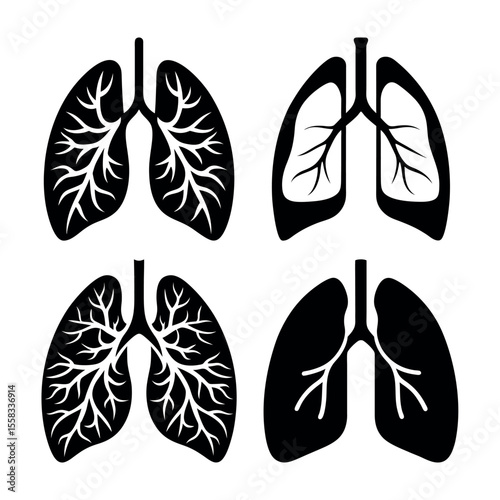 Lungs Silhouette Vector Anatomy Set