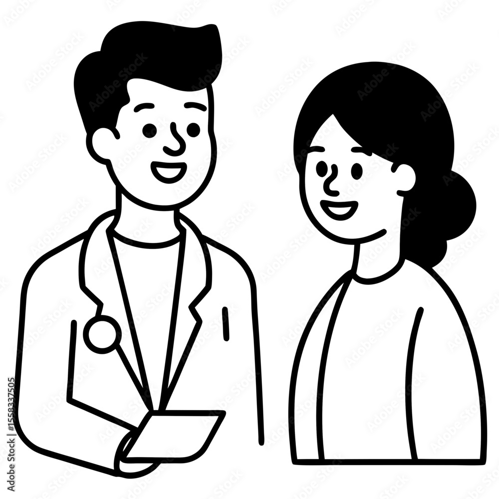 Obraz premium Doctor-Patient Interaction: A friendly doctor consulting with a patient, both smiling.