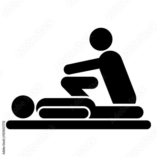 Logo fisioterapeuta. Icono silueta de hombre dando un masaje a un hombre tumbado 