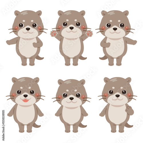 指さしをするカワウソのキャラクターイラストセット