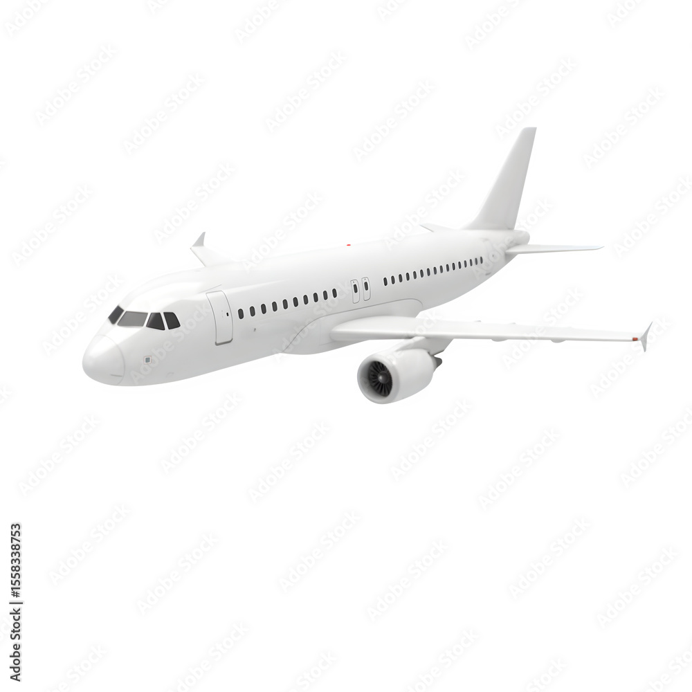 Fototapeta premium Clean white passenger jet airplane isolated on a white background with no logos