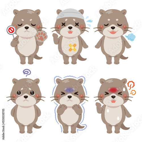 様々な状態のカワウソのキャラクターイラストセット