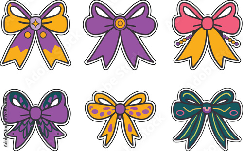 Isolated Colorful Mardi Gras Bow Vector Set Illustration 