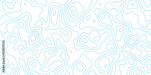 Blue Line Abstract Topographic Texture on Seamless White Background Pattern.