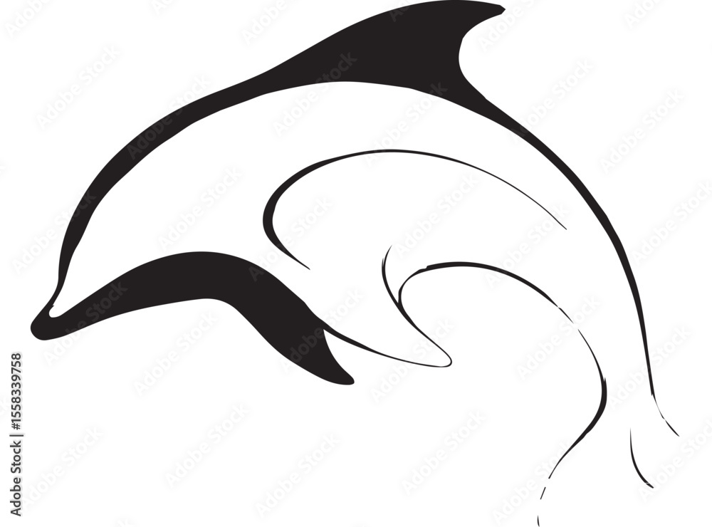 Obraz premium Abstract Monochrome Dolphin Silhouette Leaping Dynamic Aquatic Mammal Vector Graphic Black White Ocean Animal Design