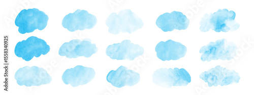 Blue watercolor abstract background, form, design element. Colorful hand painted texture, wash. Abstract clouds, sea, water imitation. Old wall, concrete, marble, stone texture. Brush stroke.