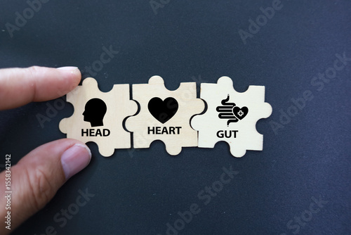 Cuadro en lienzo miniature people with the words head, heart and gut