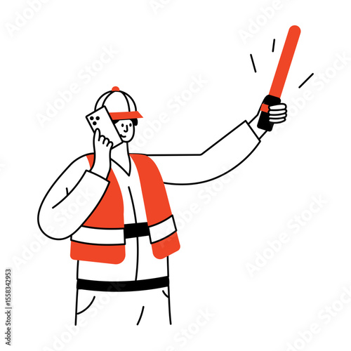 A sketchy style illustration depicting a construction flagger 
