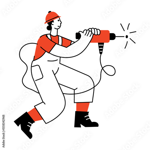 A hand drawn illustration depicting a character operating a drilling machine
