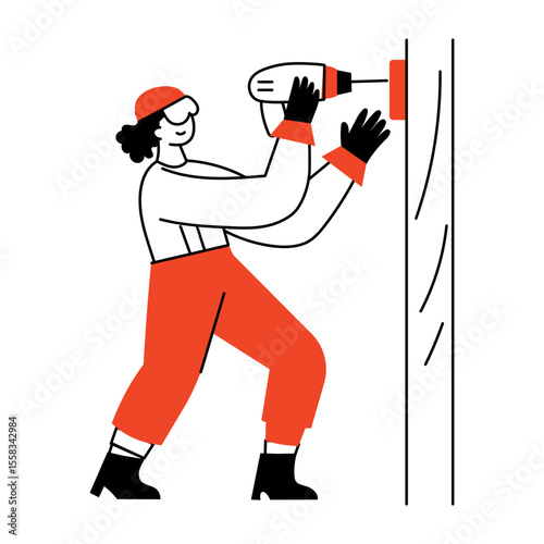 A hand drawn illustration depicting a character performing drilling work
