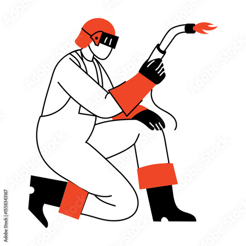 A hand drawn illustration depicting a welding worker
