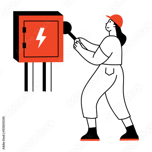 A sketchy style illustration showing machine operator 
