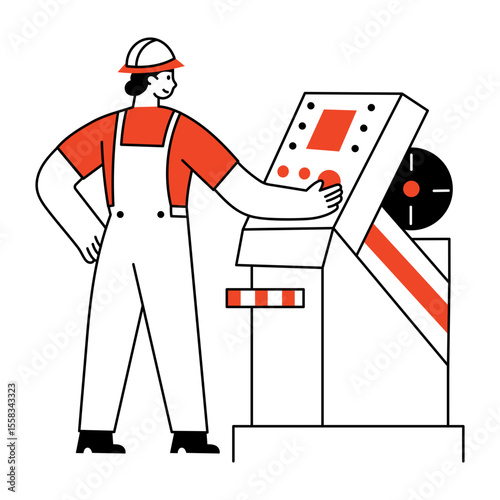 Operator, technician, machinery, industrial, worker, character, person, doodle, drawing, sketchy, vector, illustration 
