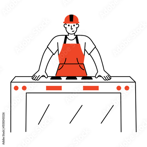 A sketchy style illustration showing machine operator 
