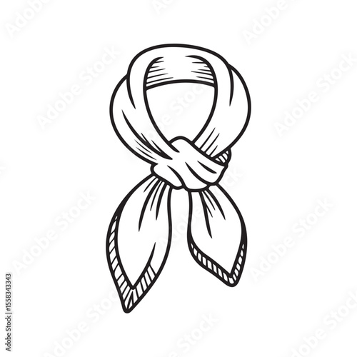Hand-Drawn Illustration  Neck Scarf Tied in a Classic Knot.