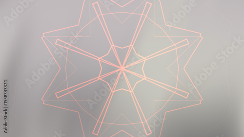 Geometric star pattern with soft pink lines against a blurred grey backdrop