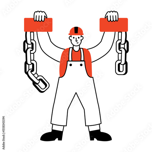A drawing style illustration showing strong worker 
