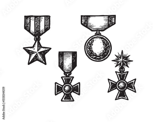 military insignia badge medal symbols vector set