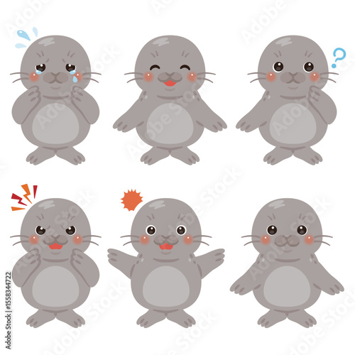 アザラシのキャラクターイラスト　表情セット